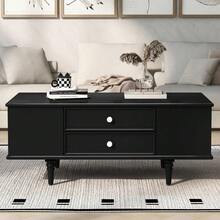 Holiday Coffee Table – 47" Modern Wood Table With Tempered Glass, Fluted Style & Drawers, Ideal For Christmas Living Room - Đen + MDF - Xem 4