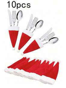 10 sztuk ozdób świątecznych Mini czapki Mikołaja, uchwyty na noże i widelce, osłony na butelki, uchwyty na sztućce Dekoracje świąteczne Dekoracje świąteczne Prezenty świąteczne Artykuły na imprezę świąteczną Torby na prezenty świąteczne Torby świąteczne Naklejki świąteczne