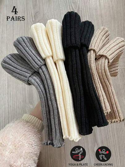 4 pares de calentadores de piernas cómodos para mujer, en colores versátiles, esenciales para protección y calidez de las piernas en otoño/invierno, moda y adecuados para uso diario, al aire interior, calentadores de piernas simples y divertidos, gran regalo para fiestas, perfectos para sesiones de fotos