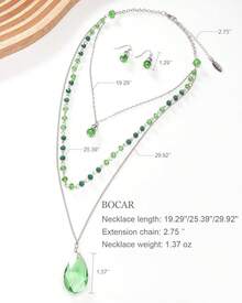 Bocar 3 Layer Jewelry Set Long Chain Pendant Bead Necklace Earring Women - Lucite Green - View 2