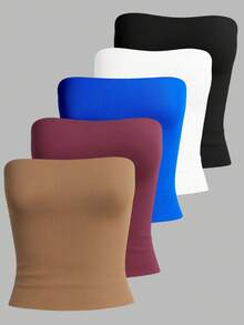 5-Piece Set: Women's Strapless Tube Top With Lining, Bustier Style, Basic Blogger Fashion, One Size - KIT 5 Peças-1 - 查看 1