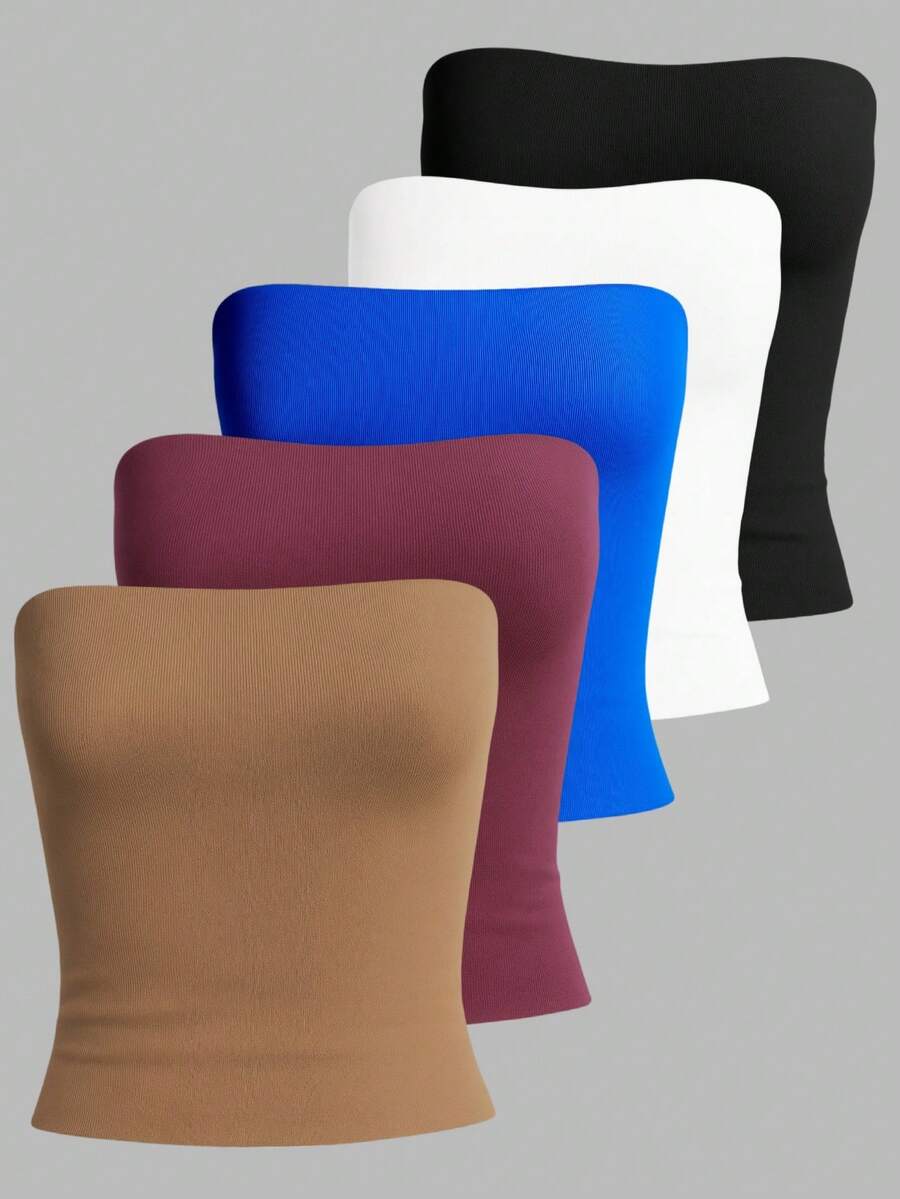 5-Piece Set: Women's Strapless Tube Top With Lining, Bustier Style, Basic Blogger Fashion, One Size - KIT 5 Peças-1 - 查看 1