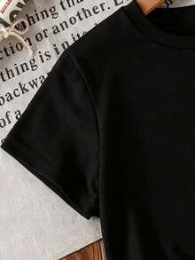 小男孩卡通印花短袖T恤 - 黑色 - 查看 4