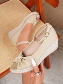 Women's Fashion Linen Rope Wedge Sandals, Breathable Casual Vacation Shoes - Beige - View 7