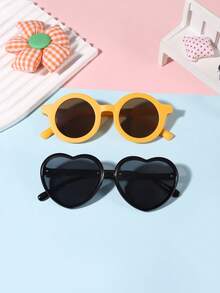 1 Set 2 PCS Boys And Girls 9-14Y Sweet Cute Heart Frame And Casual Round Frame Fashionable Glasses Suitable For Holiday Outings, Outfit Matching, And Festival Gifts - Multicolor - View 2