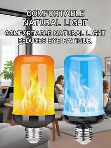 1 pieza/2 piezas/3 piezas/4 piezas Bombillas de luz con efecto de llama LED, bombillas de luz parpadeante amarilla/azul con efecto invertido, 4 modos de bombillas de luz de fuego, base E26/E27 para decoración de Halloween, Navidad, fiestas, interiores y exteriores del hogar - Lámpara de llama - Ver 8