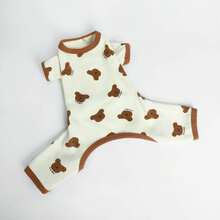 1pc Pet Dog Clothes, Paw Print Bear Design, Autumn/Winter Small Dog Loungewear - White - View 5