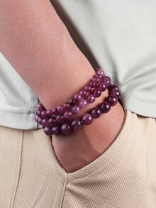 YAUKIA 1件紫色锂云母串珠手链 女士精致迷人配饰 瑜伽冥想 灵性疗愈 减压手链 - 紫色 - 查看 6