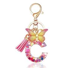 JINGUAZI Initial Letter Keychains For Women Tassel Butterfly Pink Purple Cute Car Keychain For Wallet Backpack Bag Charm{Inchcolor_nameinch:InchC-Pinkinch} - C-粉紅色 - 查看 1
