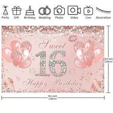 1 cái Phông nền biểu ngữ sinh nhật Sweet 16 màu vàng hồng Trang trí tiệc Sweet 16 cho bé gái Bóng bay lấp lánh Đạo cụ chụp ảnh sinh nhật 16 tuổi - Nhiều màu - Xem 10