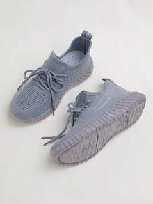 1 Pair Spring Minimalist Fashion Lace-Up Sports Shoes For Boys And Girls, Comfortable And Durable, Suitable For All Seasons - Grey - View 3