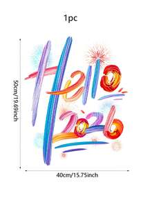 1片2026新年窗贴，新年快乐装饰玻璃贴纸，可重复使用的静电吸附玻璃贴纸，用于新年节日气氛装饰窗户和门，带静电吸附功能。 - 彩色 - 查看 9