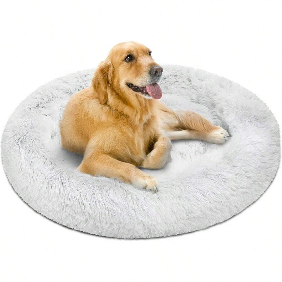 Donut Dog Bed Faux Fur Fluffy Calming Sofa For Large Dogs Soft Plush Anti Anxiety Pet Couch For Dogs Machine Washable Coco Pet Bed With NonSlip Bottom 36x36x8 Ivory Ideal For Home Relaxation And Comfortable Resting Spot For Large Breeds Enhances Pet Wellbeing With Cozy Design And Easy Care Features - Donut - View 1