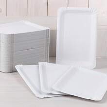 10/20pcs White Paper Party Plates, Light-Weight Rectangle Dinner Plates, Disposable Platters Serving Dish, Large Serving Tableware Food Trays For Cookie Cake Dessert Snack Appetizers Holiday Picnic Party Supplies Birthday﻿