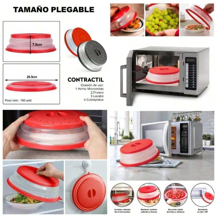 Juego de 2 Piezas Tapa Microondas Plegable Cubierta Para Microondas Tapa de Microondas Con Agarre Cubierta Plegable Para Microondass Negro y gris - Gris y rojo - Ver 1