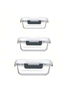 3pcs/Set 360/630/1030ml Food Storage Containers - Meal Prep Containers For Office, Back To School, Portable, Outdoor Lunch Glass Food Storage Containers With Lids, Stackable, Airtight Glass Meal Prep Containers, Freezer To Oven , Upgraded Snap Lock Transparent Food Salad Fruit PET Bento Lunch Boxes - Multicolor - View 9