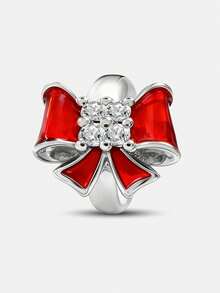 1pc 925 Sterling Silver Christmas Bow Pendant Charm, Suitable For Women Jewelry DIY Bracelet - Gather - View 13