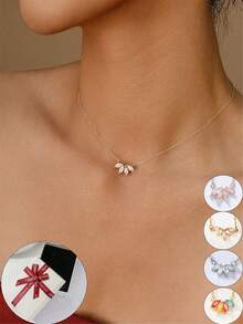 1pc Minimalist Leaf Crown Pendent Necklace For Women, Zirconia Gold Versatile Everyday & Party & Dating Women Necklace, Mom Gift , Girlfriend Gift, BBf Gift With Gift Box