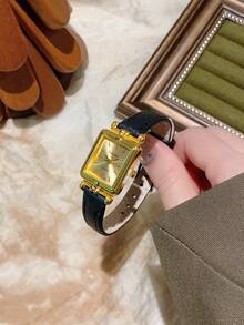 1 件装矩形石英表带手表，精致小巧，适合日常佩戴，可作为生日/新年/圣诞节礼物 - 黑色 - 查看 1