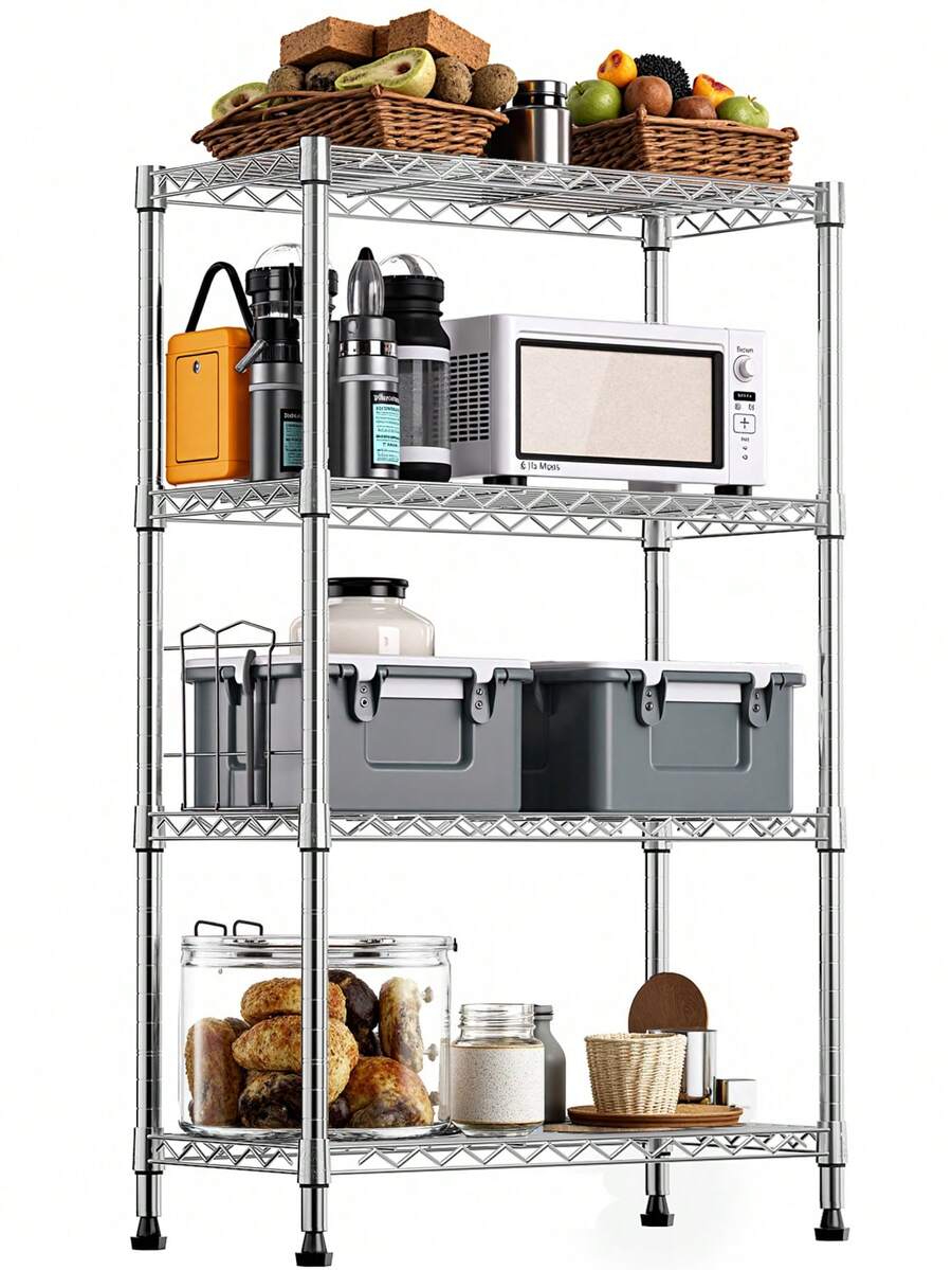 M MZG 1000 Lbs Commercial Grade Wire Shelving Unit, 4-Tier Silver Heavy Duty Standing Storage Rack, Steel Wire Organizer For Pantry, Garage, Warehouse, Kitchen & Laundry Room, Space Saving Design 13.8" D X 23.6" W X 53.5" H - 銀色 - 查看 1
