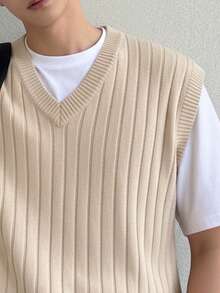 Men's Plain Social Knit Vest Women's Plain Unisex Vest - Sand - View 2