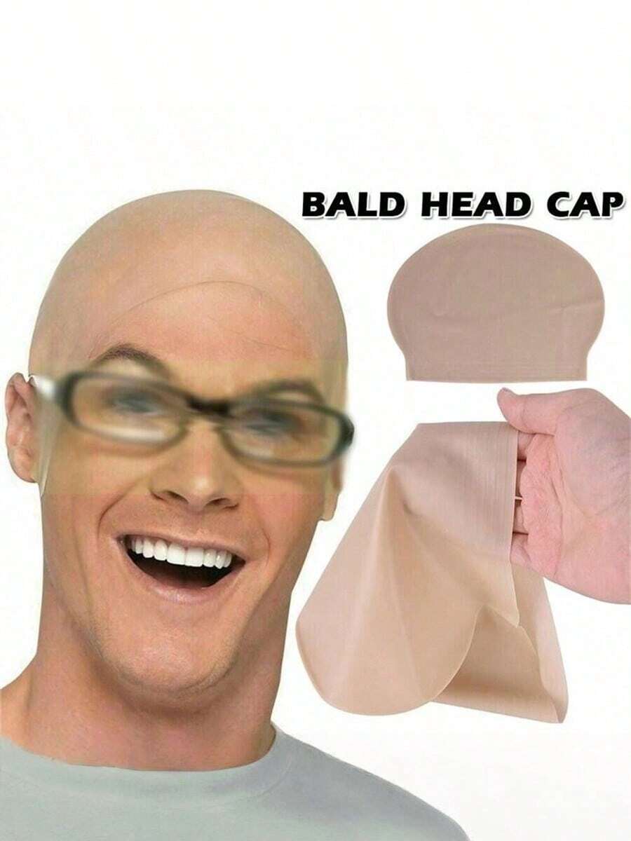 1个可重复使用的橡胶光头套/搞笑假发 万圣节派对道具 喜剧电影 角色扮演 活动派对用品 乳胶假发帽 - 彩色 - 查看 1