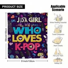 1pc Ultra-Soft K-Inspired Flannel Throw Blanket - Twin Size K-Drama Girl Group & Artist Design With Music Notes & Korean Phrases - All-Season Couch, Bed, Camping Blanket Fans - K-Lovers, Bed Cover, Pattern, Plush Fabric, Cozy Material, Home Decorators - Multicolor - View 5