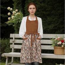 Cute Floral Aprons For Women With Pockets,Cotton Adjustable Neck Strap Apron For Kitchen CooFKing BaFKing Gardening{Inchsize_nameinch:InchMediuminch,Inchcolor_nameinch:InchBrowninch} - màu nâu - Xem 4