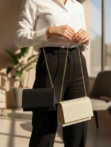 Women's 2-Piece Straw Crossbody Bag Set - Handbag And Evening Bag With Crossbody Strap - màu đen - Xem 10