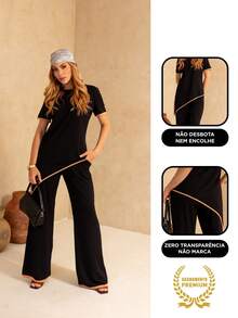 Maria do Luxo Women's Tracksuit Set, Sweatshirt And Pants With Pockets. - Black - View 5