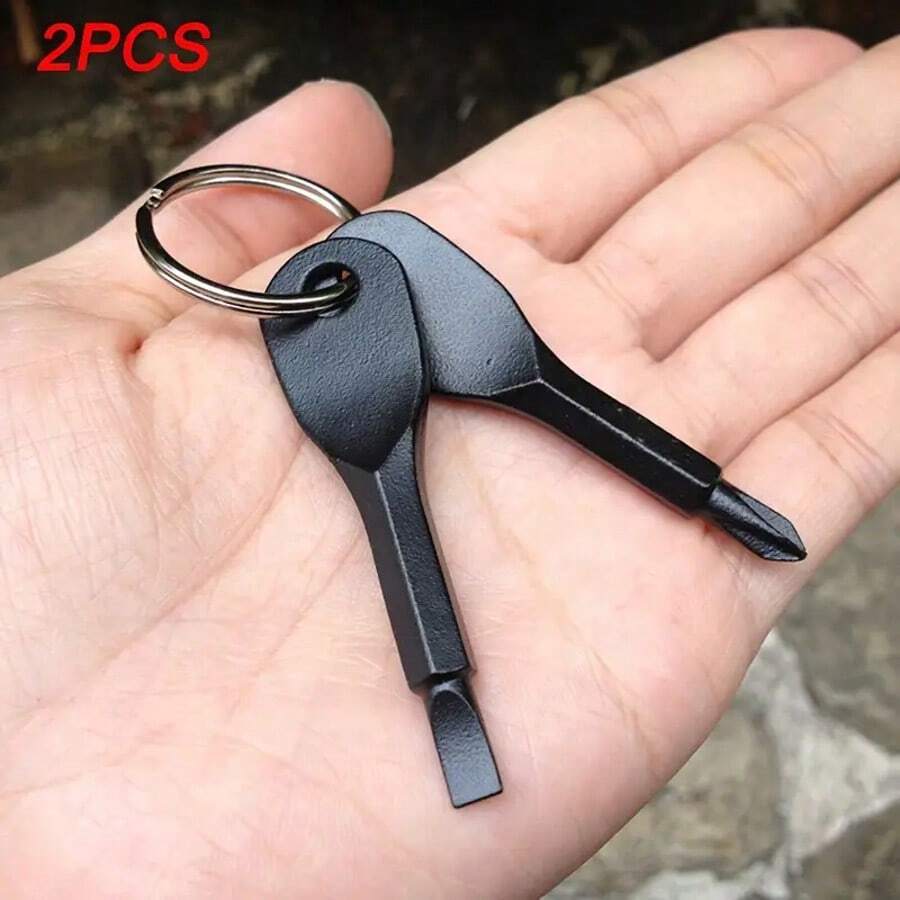 2 Piece Portable Screwdriver, Portable Multifunctional I-Beam Screwdriver - Flat Blade Screwdriver Screwdriver With Key Ring For Everywhere - Black - View 1