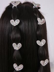 10pcs Shiny Sequin Heart Silver Metallic Minimalist Small Elastic Hair Ties, Cute Princess Style, Gentle On Hair, Versatile For Daily Use - Silver - View 4