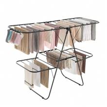 SONGMICS Tendedero de Ropa, Tendedero de Ropa Plegable de 2 Niveles, Tendedero Grande, con Alas Ajustables en Altura, 33 Barras de Secado, Pinzas para Calcetines, Negro - Negro - Ver 7