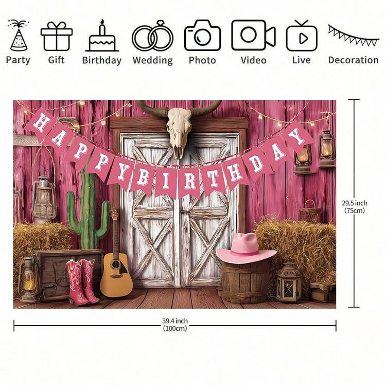 1 西部牛仔女士生日横幅，粉色牛仔布，带有“生日快乐”字样，乡村农舍门设计，非常适合女孩牛仔主题婴儿派对装饰、生日派对装饰、蛋糕桌装饰、家居花园和客厅装饰。 - 彩色 - 查看 7