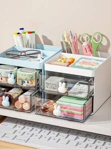 1pc Cute Rabbit Multi-Function Desktop Storage Box - Large Capacity Makeup, Pen And Tool Storage Box, Desktop Organizer - Multicolor - View 2
