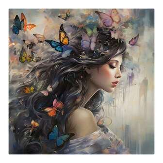 1件成人初学者DIY油画颜料套装，数码油画，16x16英寸蝴蝶美人绘画墙饰套装，丙烯颜料和画笔（无框）
