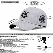 1件男款NEW YORK幾何字母刺繡棒球帽，戶外防曬休閒帽，可調節大小，適合春秋兩季旅行、海灘度假或街頭風格 - 灰色 - 查看 4