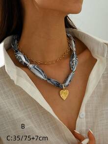 1-2pcs Flower Heart Deco Scarf Necklace, Leopard Print Multi Chain Layed Women Necklace, Daily Vacation Accessory, Women Gift