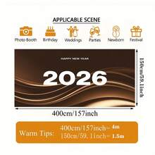 1件优雅的2026新年快乐横幅，金色和棕色抽象设计 - 适用于婚礼、派对、家居装饰 - 派对策划礼物、新年装饰、婚礼装饰，多种尺寸，多功能派对背景布，适用于男女通用装饰、室内外装饰、摄影工作室、花园装饰、派对装饰和电话亭。 - 彩色 - 查看 7