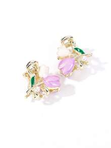 2pcs Women Flower & Faux Pearl Decor Elegant Hair Claw, For Gift Cute Valentine's Day Valentines Claw Clips Hair Clips Hair Jaw Clip Hair Clamps Hair Clutch Hair Catcher Clip, School Stuff, College, Pearl Hair Accessories Fall Winter For Vacation Outfits Woman - Purple - View 5