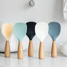 1pc Silicone Rice And Potato Spoon With Wooden Handle - Durable Kitchen Spoon Suitable For Non-Stick Pots And Pans - Multicolor - View 8