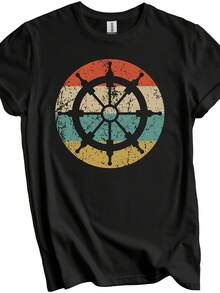 Sailing Shirt - Sail Boat Gift - R Nautical Sailboat Steering Wheel Icon T-Shirt,This Fun Printed Casual T-Shirt Is The Perfect Gift For Valentine's Day/Christmas - 款式1 - 查看 1