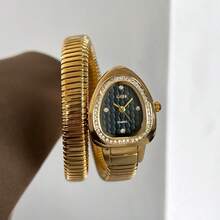 gedi 1 件装女士蛇形手镯手表时尚手链手表 Vogue Girls 品牌石英手表 - 金色 - 查看 4