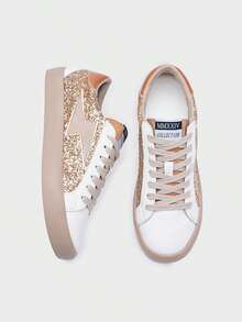 Women's Glitter Sneakers With Side Stripe – Comfortable Casual Fashion Everyday Glitter Sneakers - Gold - View 3
