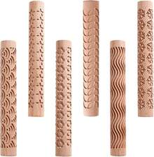 JOJOCY Clay Rollers Textured, Wooden Hand Rollers Clay Modeling Pattern Rollers Kit Foliage Barks Ripples Stars Pebbles Swflake Ceramic DIY Tools Pottery Stamp Roller For Pasta (Set 2) - SET 2 - View 12