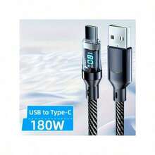 180W Ultra Fast Charging USB A To Type-C Cable With LED Digital Display, Matte Surface, Data Synchronization, USB Power Transfer, 6A High Current, Compatible With IPhone 15/16, , POCO, - 黑色 - 查看 4