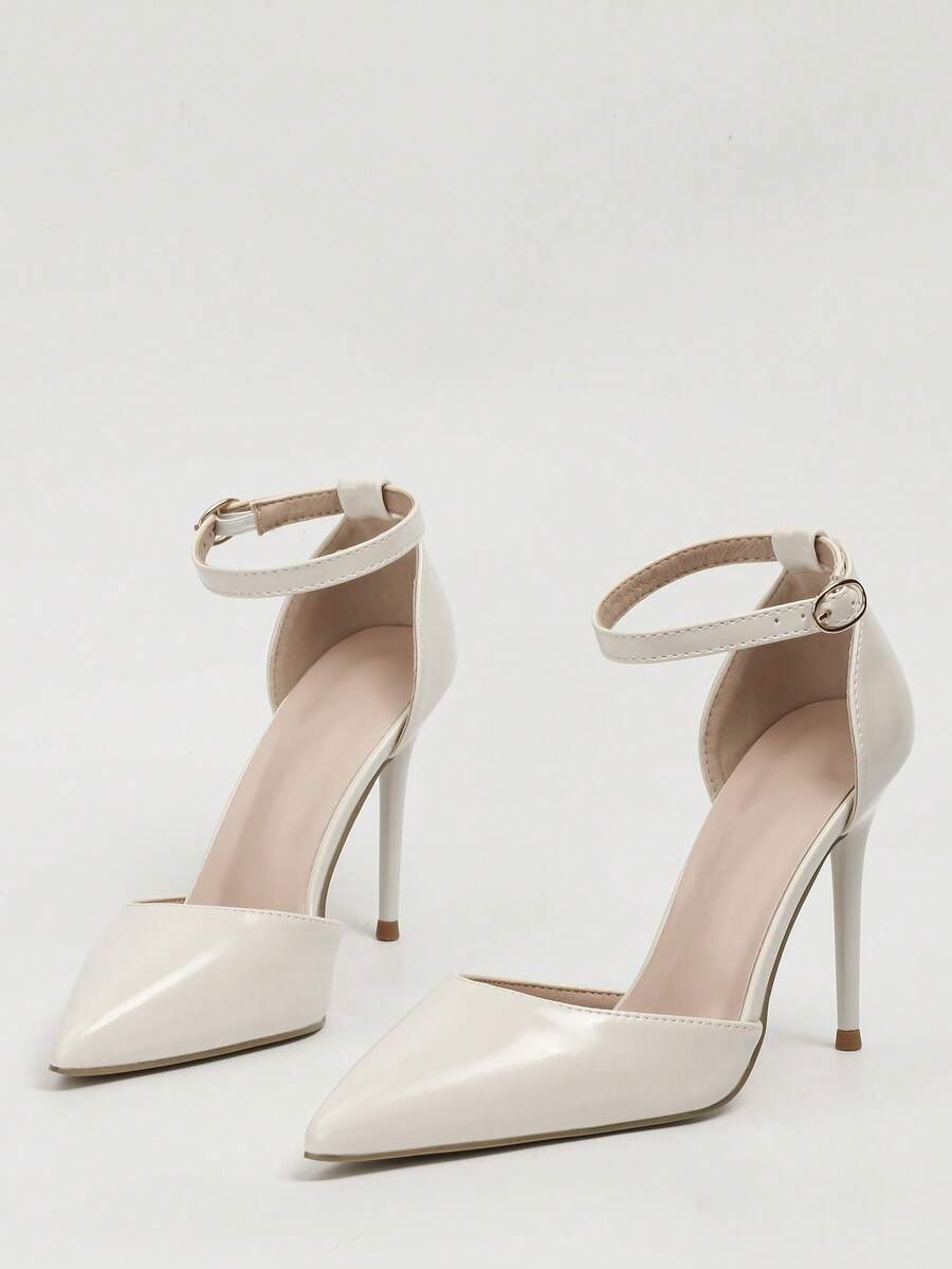 欧美风极简镂空女鞋，尖头细高跟凉鞋，适合婚礼穿着 - 米色 - 查看 1