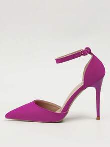 Giày nữ kiểu dáng tối giản châu Âu & Mỹ, thiết kế khoét rỗng, mũi nhọn, gót mỏng, sandal cao gót xỏ chân, giày cao gót nhọn. - Màu Hồng Tươi - Xem 2