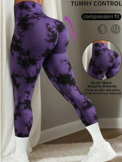 Leggings Deportivo Tie-Dye Levantamiento Gluteo Cómodo Alta Compresión Leggings Fitness Sin Costuras Mujer