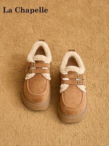 1 双 La Chapelle 女式休闲软底平底鞋，圆头低跟户外通勤鞋，优雅软底徒步鞋适合学生毕业照，低帮皮革保暖鞋